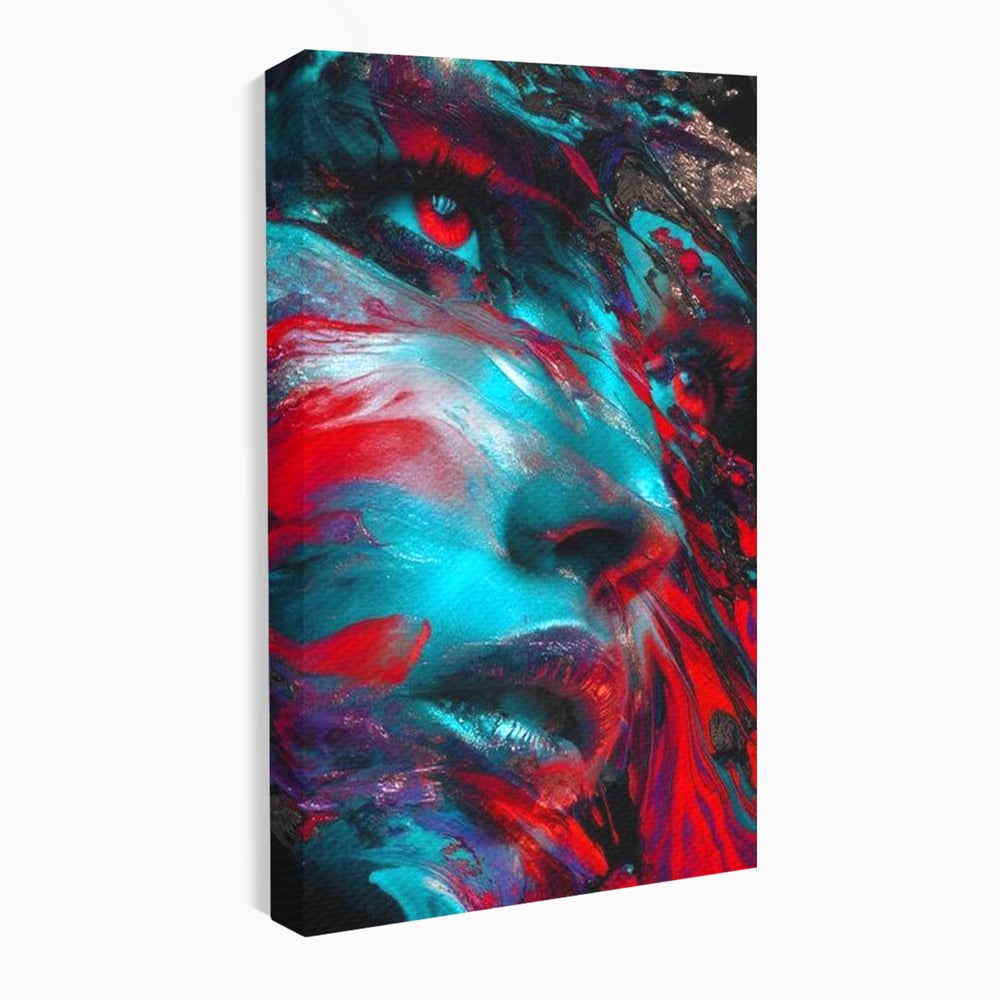 Tablou canvas cu tablou canvas cu portret abstract si ochi rosu, fara rama, pe sasiu de lemn